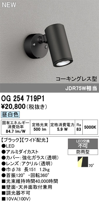 OG254855P1 オーデリック 屋外用LEDスポットライト 昼白色 即配・速配