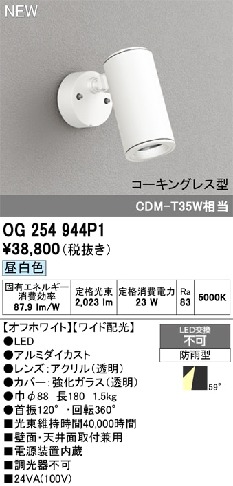 OG254944P1 オーデリック 屋外用LEDスポットライト 昼白色 即配・速配