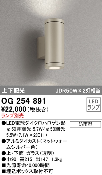 【掘り出しモノ】OG254891 オーデリック LEDポーチライト【ランプ別売】【他店舗併売品】