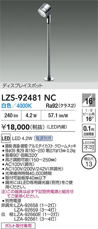 LZS-92481NC 大光電機 LEDスポットライト ディスプレイ向け ボルト取付専用 埋込穴φ13 白色【電源別売】