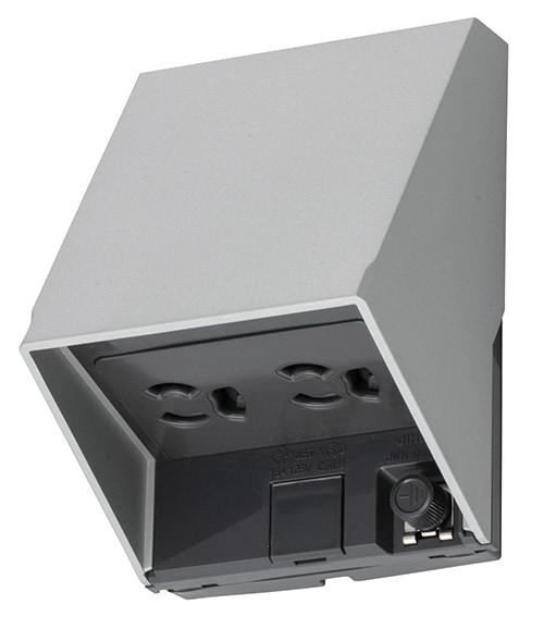 MWN-9G9GESG 未来工業 防雨形抜止接地ダブルコンセント アースターミナル付 マットシルバーグレー色