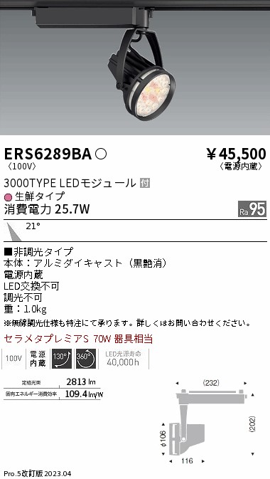 【掘り出しモノ】ERS6289BA 遠藤照明 配線ダクト用 スポットライト 生鮮食品用 生鮮タイプ【他店舗併売品】
