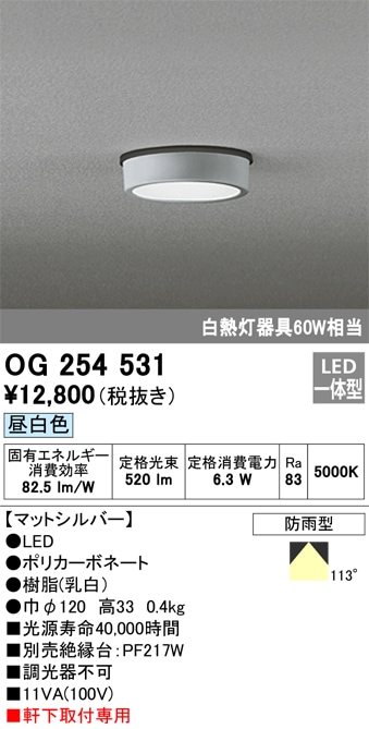 【掘り出しモノ】OG254531 オーデリック 軒下用LEDシーリングライト 昼白色【他店舗併売品】
