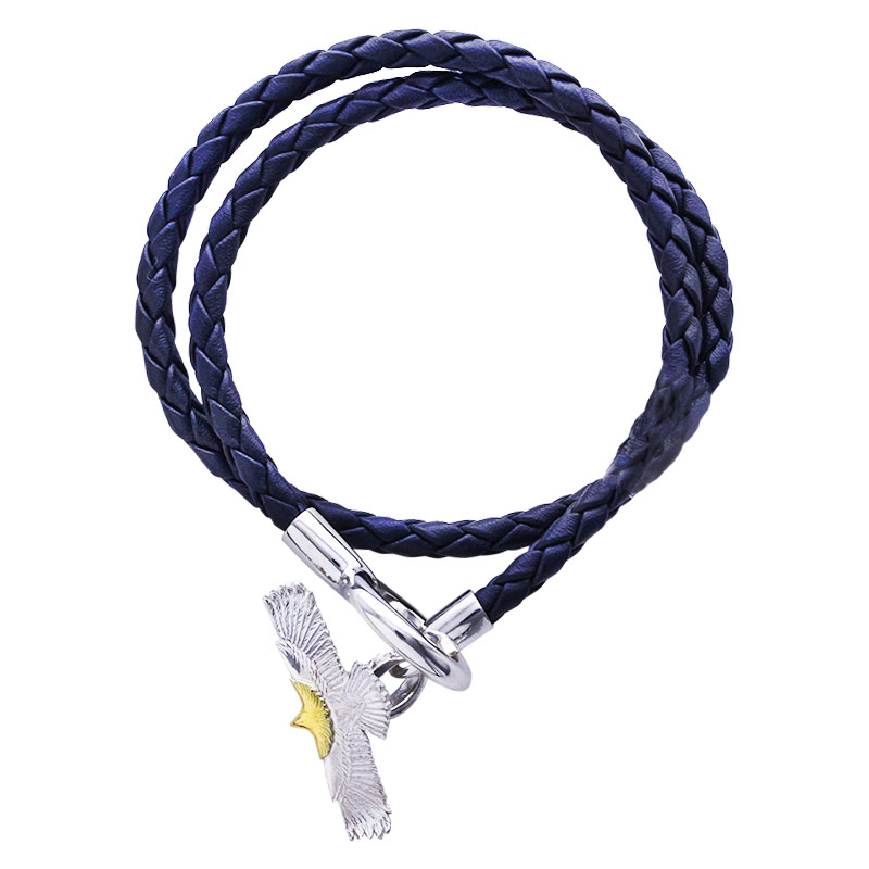 eagle eg-05/K18・925 NAVY Leather bracelet