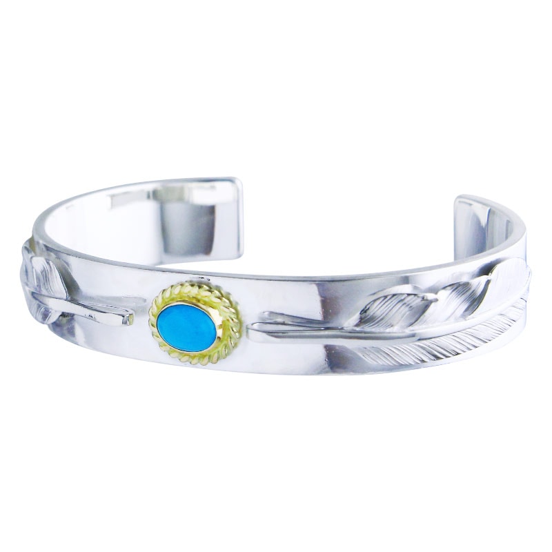 M plain bangle 12mm turquoise 6×8 K18 cup S feather 01 S feather 02