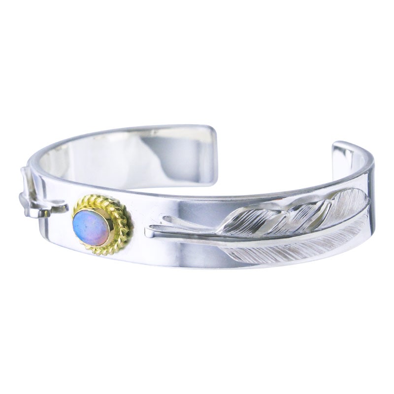 M plain bangle 12mm opal 6x8 K18 cup S feather 01 S feather 02
