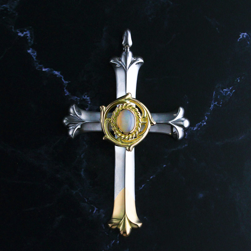 cross K18 top pendant K18 solid medicine wheel opal 6×8 K18 cup