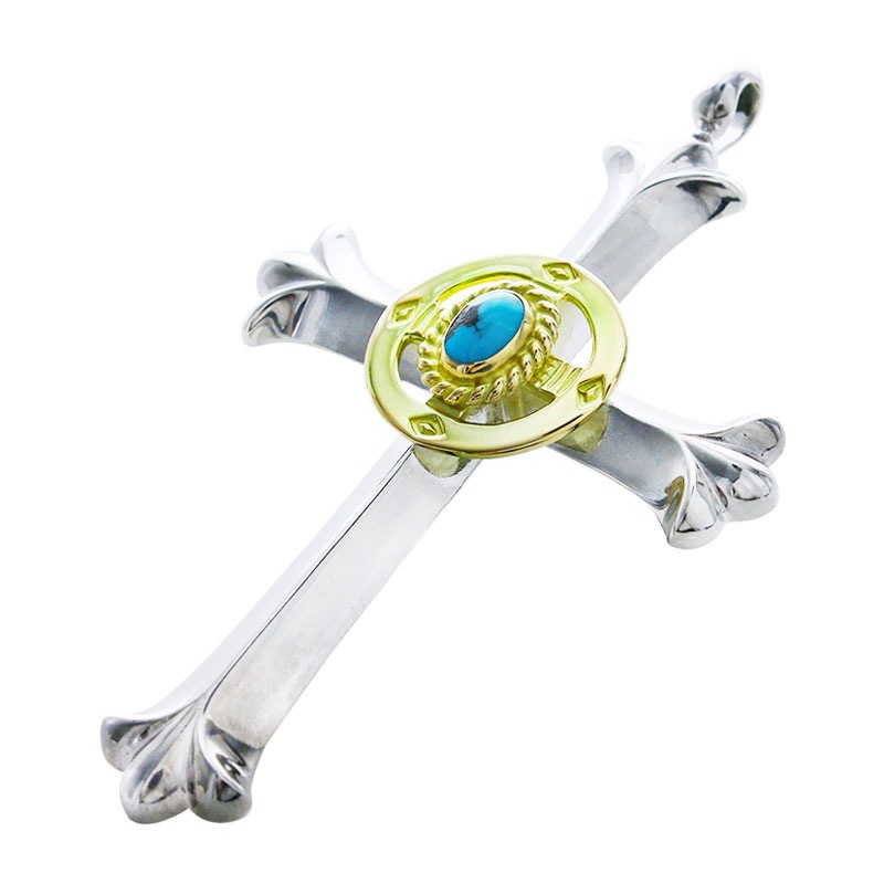 cross pendant plain K18 medicine wheel turquoise 5×7 K18 cup