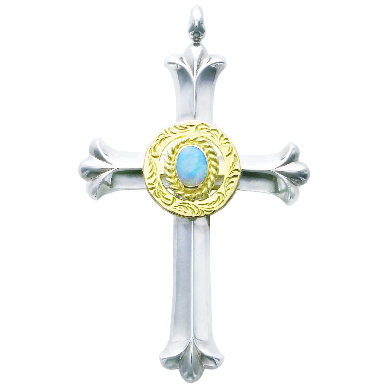 cross pendant arabesque K18 medicine wheel opal 6×8 K18 cup