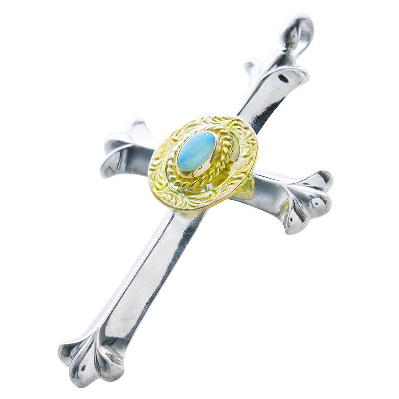 cross pendant arabesque K18 medicine wheel opal 6×8 K18 cup