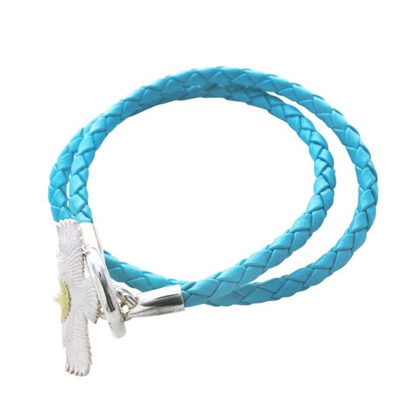 eagle eg-05/K18・925 LIGHT BLUE Leather bracelet
