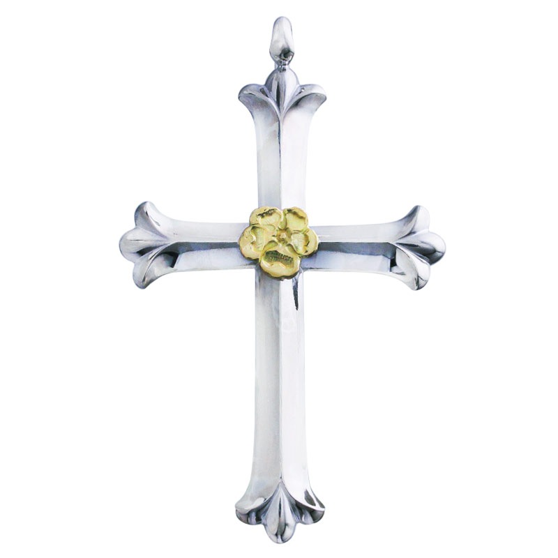cross pendant K18YG hibiscus metal