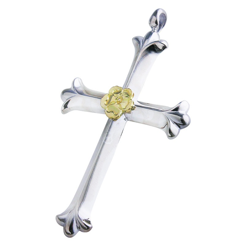cross pendant K18YG hibiscus metal