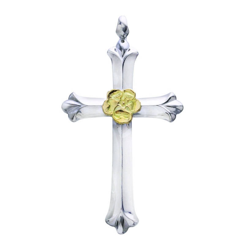 Medium cross pendant K18YG hibiscus metal