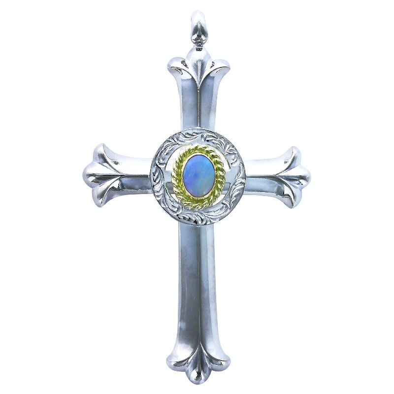 cross pendant arabesque medicine wheel opal 6×8 K18 cup