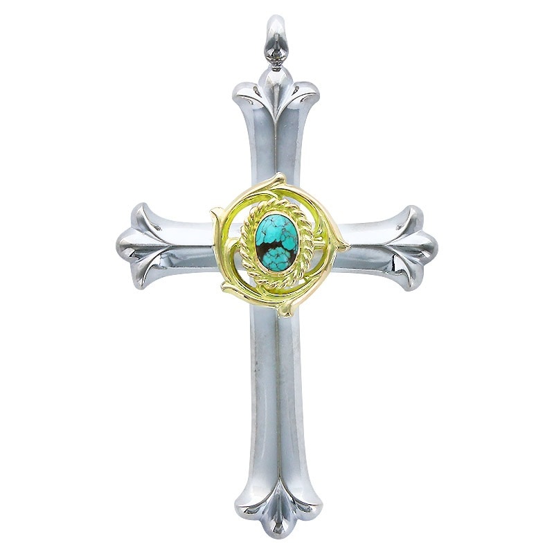 cross pendant K18 solid wheel turquoise 6×8 K18 cup