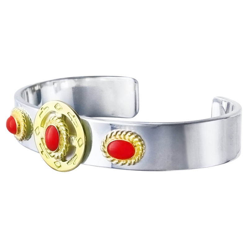 M plain bangle 12mm eagle K18 medicine wheel coral 5×7 K18 cup×3