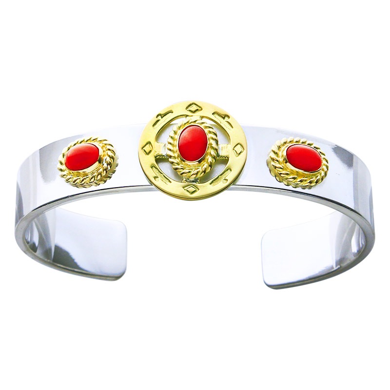 M plain bangle 12mm coral 5×7 K18 cup×3 eagle K18 medicine wheel
