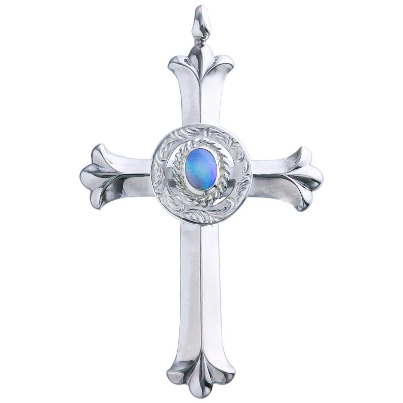 cross pendant arabesque medicine wheel opal 6×8 cup
