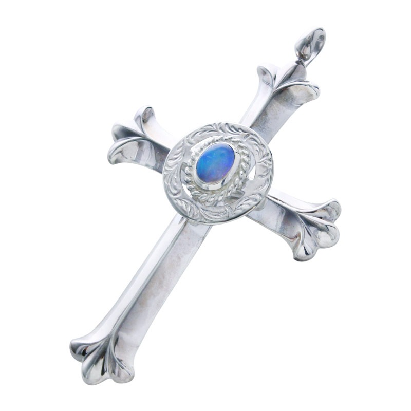 cross pendant arabesque medicine wheel opal 6×8 cup