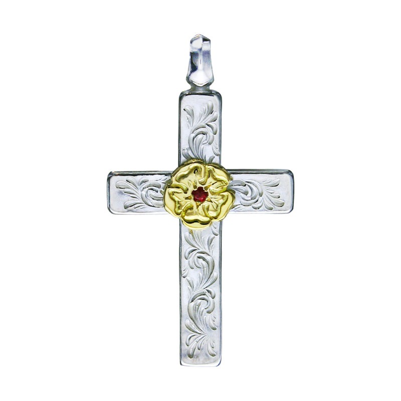 mini arabesque cross pendant S K18 flower metal ruby 2mm