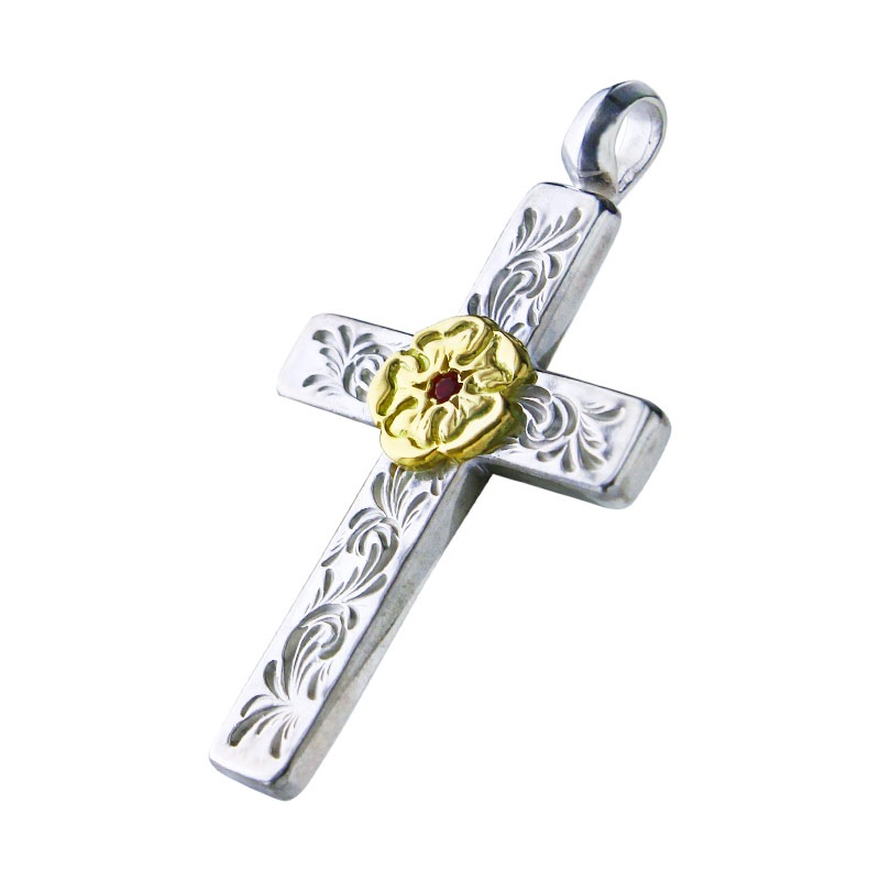 mini arabesque cross pendant S K18 flower metal ruby 2mm