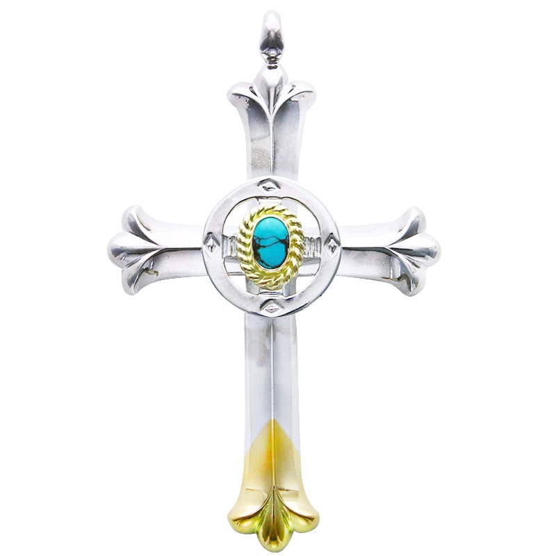 cross K18 top pendant plain medicine wheel turquoise 5×7 K18