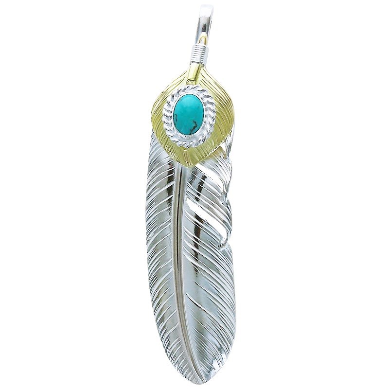 L feather 01 L K18 heart feather 01 turquoise 6×8 cup | Pendant