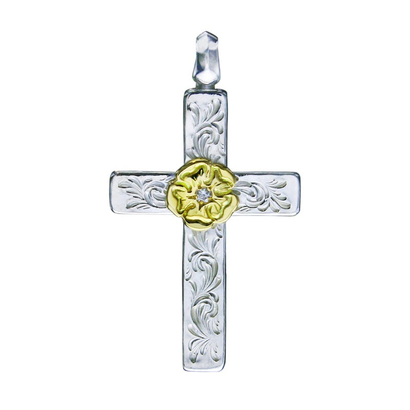 mini arabesque cross pendant S K18 flower metal diamond 2mm
