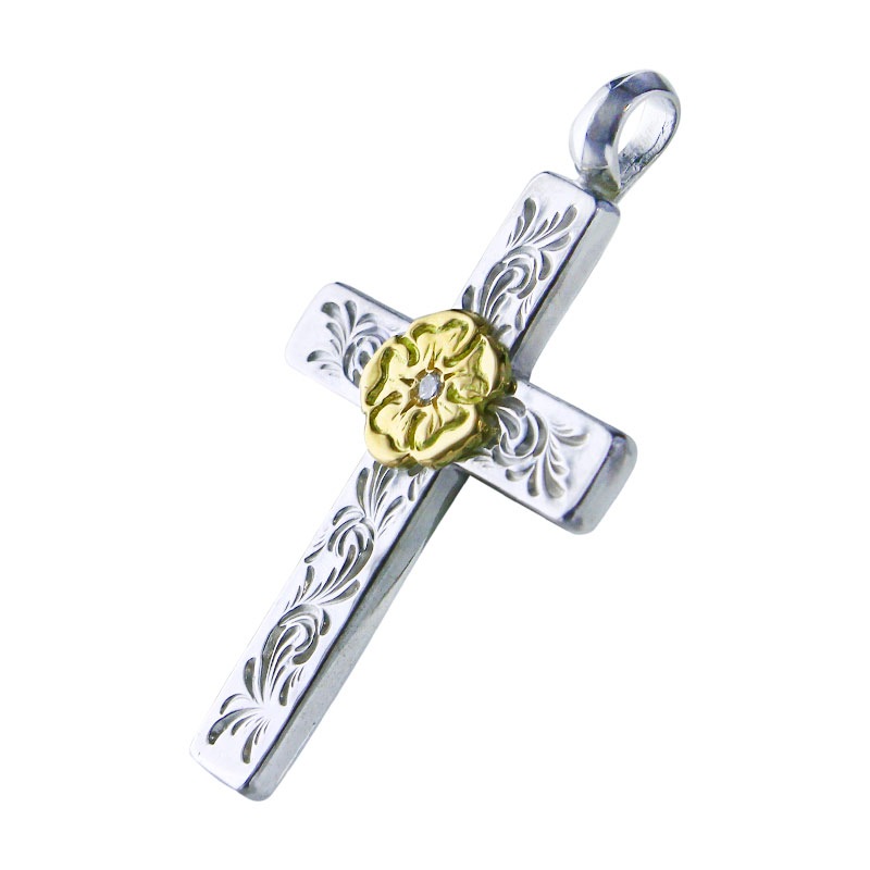 mini arabesque cross pendant S K18 flower metal diamond 2mm