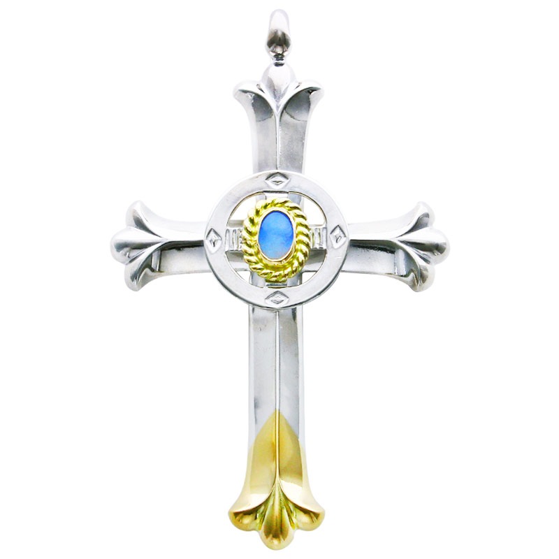 cross K18 top pendant plain medicine wheel opal 5×7 K18 cup