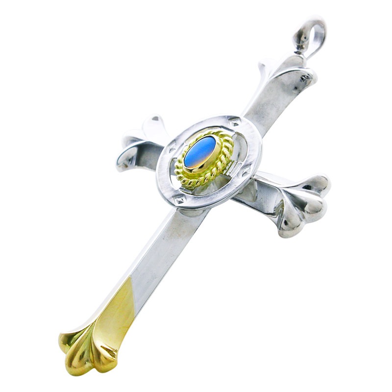 cross K18 top pendant plain medicine wheel opal 5×7 K18 cup