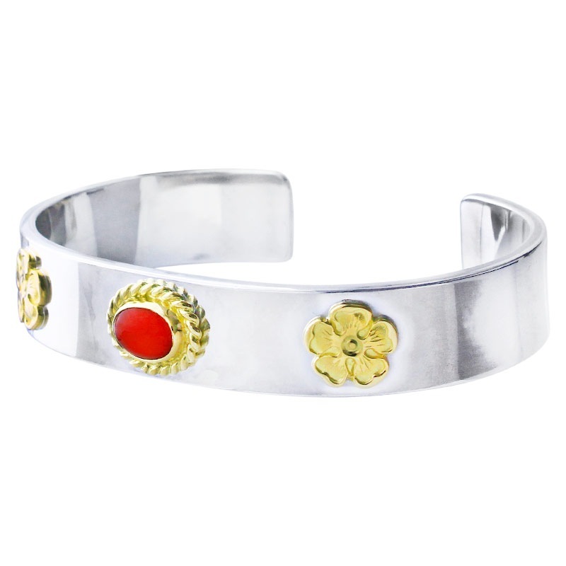 M plain bangle 12mm coral 6×8 K18 cup M K18 flower metal x2