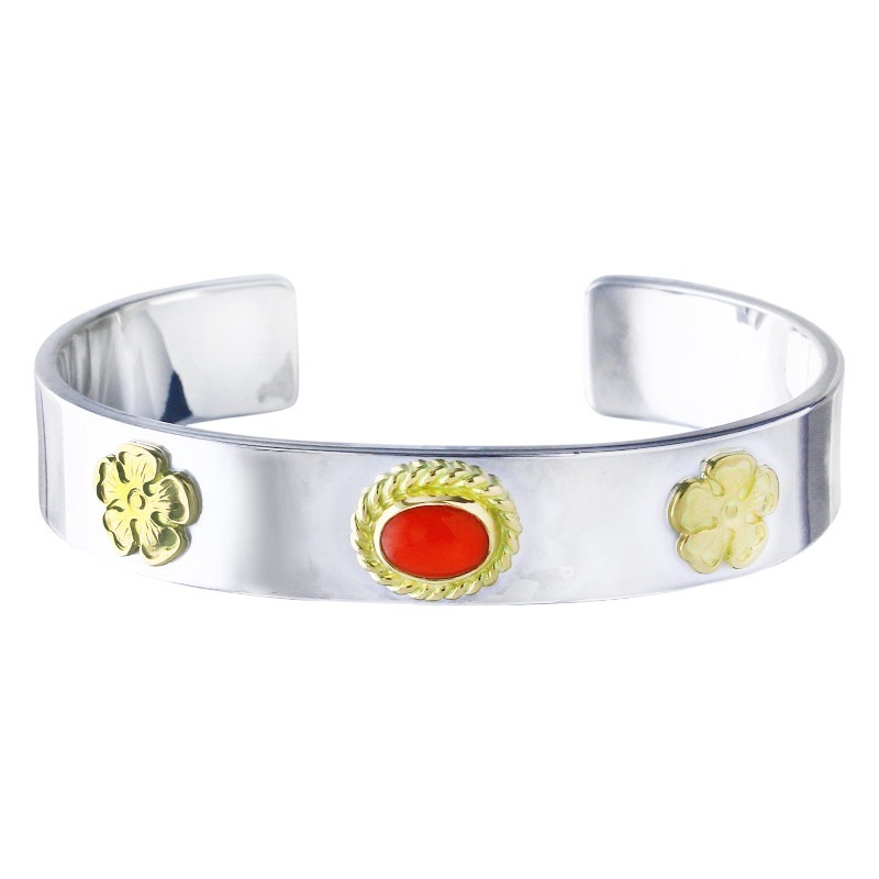 M plain bangle 12mm coral 6×8 K18 cup M K18 flower metal x2