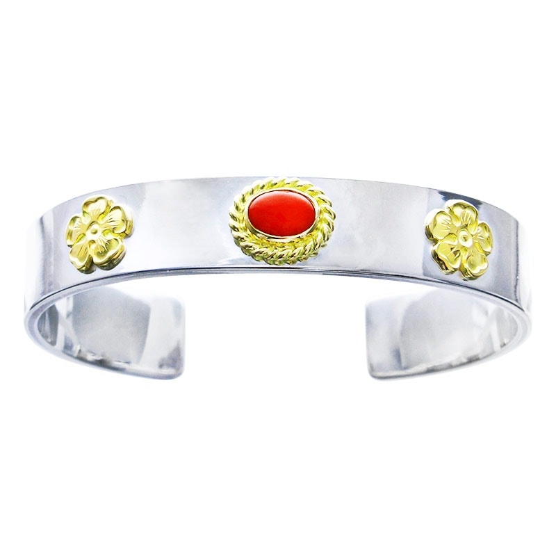 M plain bangle 12mm coral 6×8 K18 cup M K18 flower metal x2