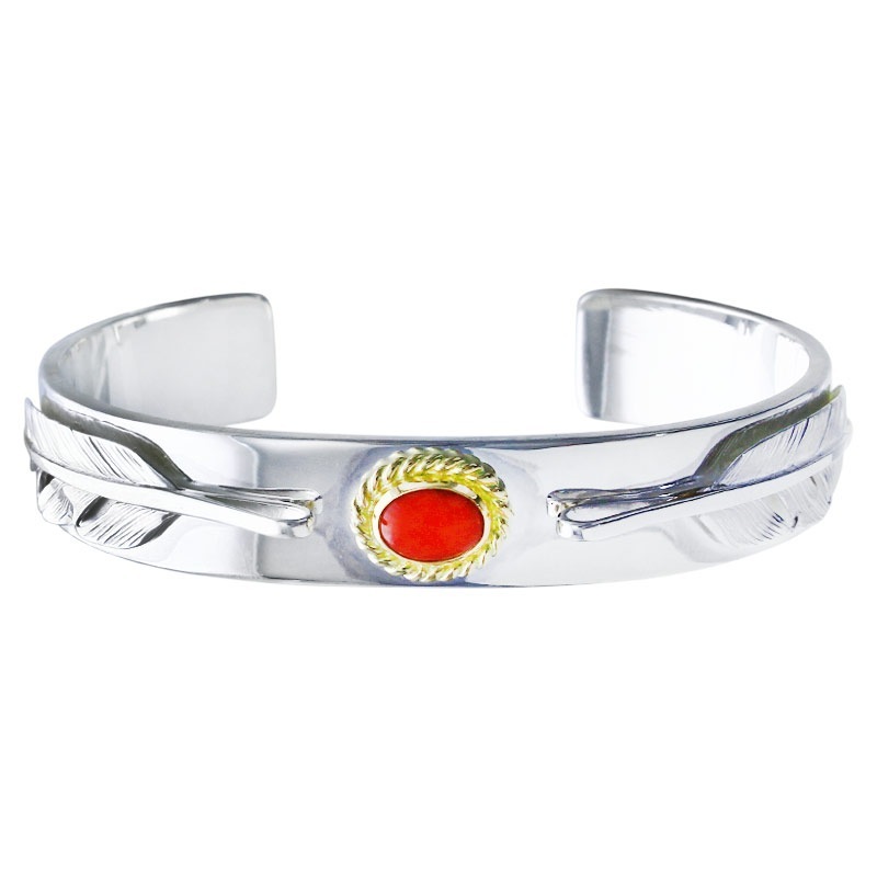 M plain bangle 12mm coral 6×8 K18 cup S feather K18 top 01 S feather K18 top 02