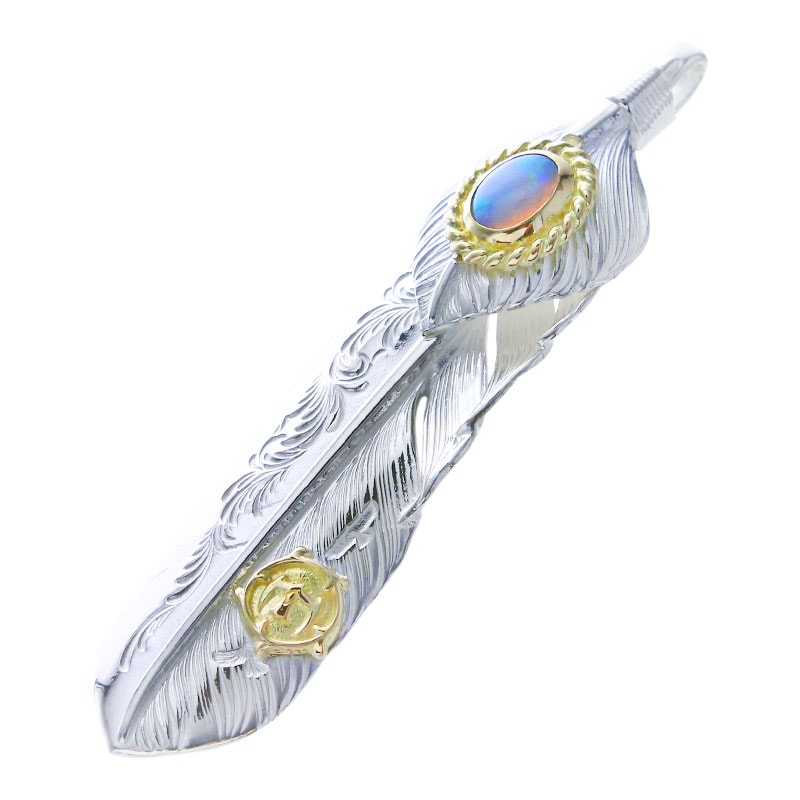 L arabesque flight feather 01 L flight heart feather 01 opal 6×8 K18 cup K18 arabesque eagle metal