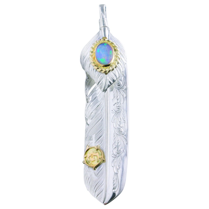 L arabesque flight feather 02 L flight heart feather 02 opal 6×8 K18 cup K18 arabesque eagle metal