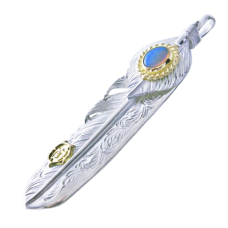 L arabesque flight feather 02 L flight heart feather 02 opal 6×8 K18 cup K18 arabesque eagle metal