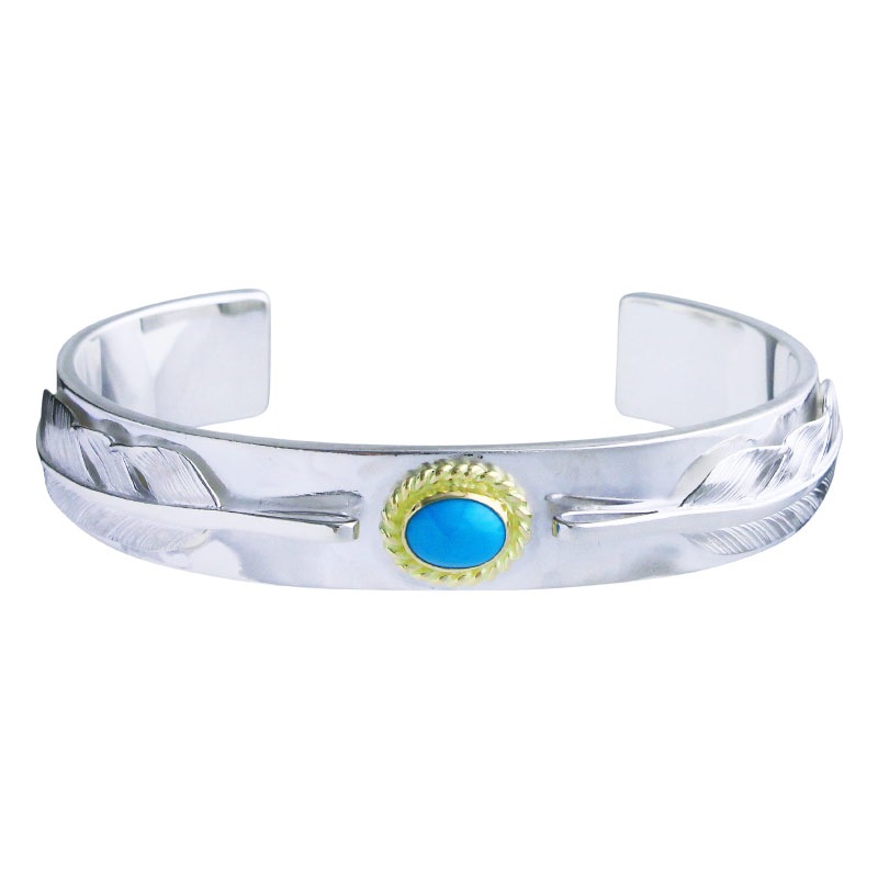 M plain bangle 12mm turquoise 6×8 K18 cup S feather 01 S feather 02