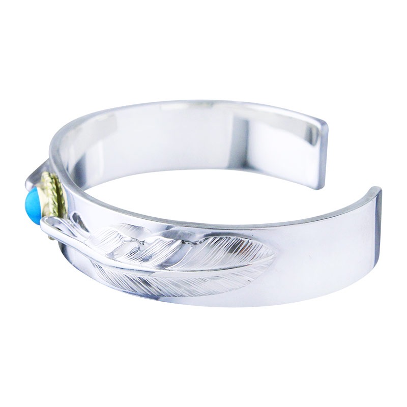 M plain bangle 12mm turquoise 6×8 K18 cup S feather 01 S feather 02