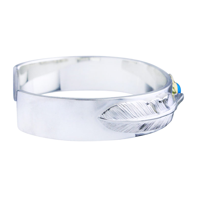 M plain bangle 12mm turquoise 6×8 K18 cup S feather 01 S feather 02