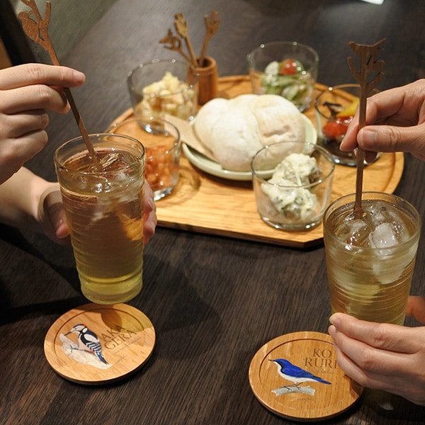 木製の杵 バードコースター（キビタキ） 樽オーク テーブルウェア