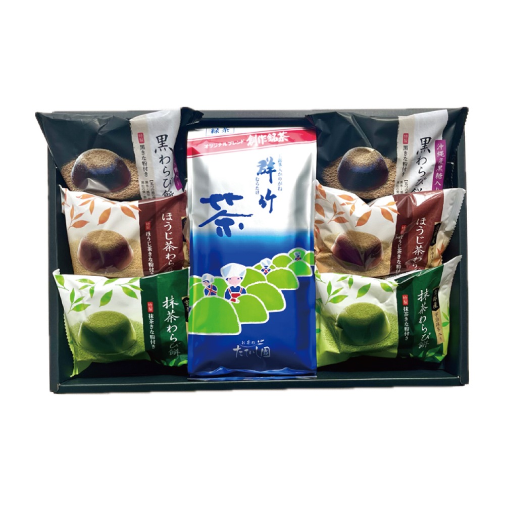 わらび餅6個(抹茶・ほうじ茶・黒)とかりがね群竹ギフト 340g w-30 夏ギフト 御中元 御供 手土産 御礼