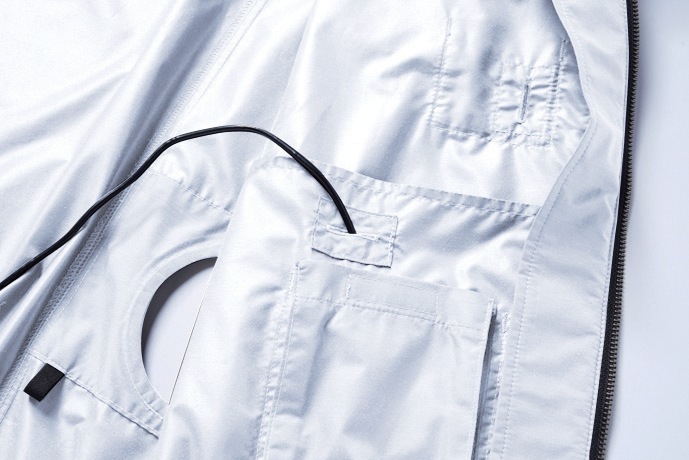 空調服 長袖ブルゾン(フード付)(ウェアのみ) ベージュ×ネイビー LL