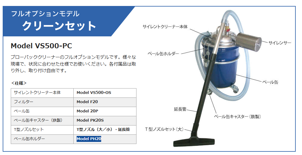 (メーカー直送 代引不可)ブローバック ブローバッククリーナー クリーンセット VS500-PC　　※ご注文後のキャンセルは不可になります