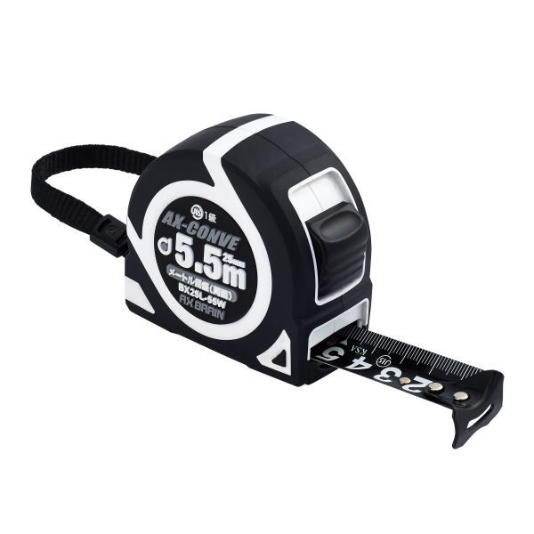 アックスブレーン　アックスコンべ　ホワイト　ブラックテープ　BX-25L-55WP　テープ長さ5.5m　テープ幅25mm