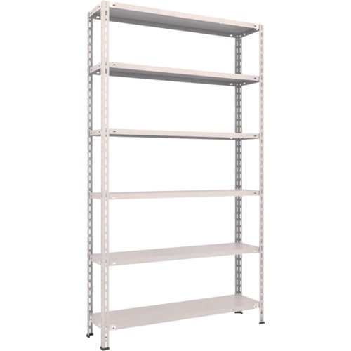 (直送品 代引不可)ＴＲＵＳＣＯ スチールラック　軽量棚　中棚ボルトレス型　１２００Ｘ３００Ｘ２１００　６段　ネオグレー L74V-16（NG） （502-6113）　
