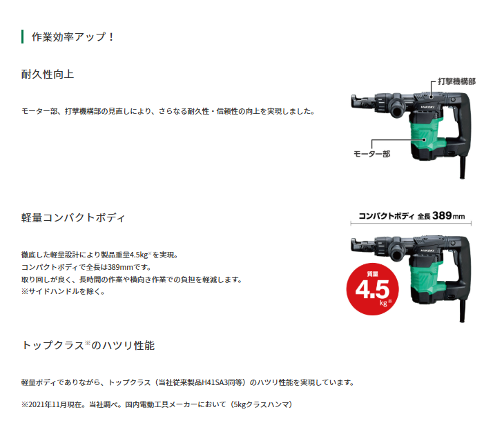 (在庫あり 限定特価)HiKOKI(ハイコーキ) ハンマ (六角シャンク) 17mm H41SA4(N) 本体のみ ※ブルポイント、ケース、サイドハンドル、スイッチストッパなし 【DIY/電動工具】