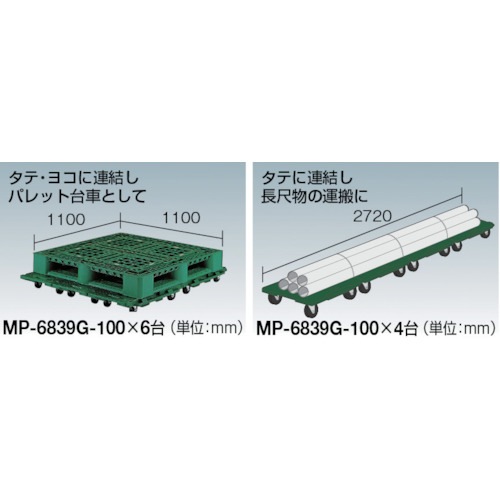 ＴＲＵＳＣＯ(トラスコ中山)　マルチキャリー連結くん　６８０Ｘ３９０　ゴム車輪 MP-6839G-100 [MP6839G100] [510-0925]
